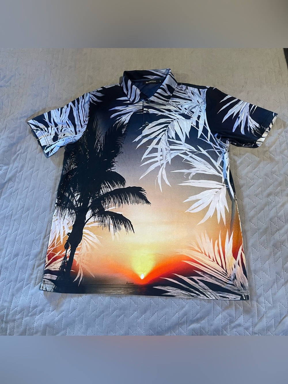 Bugatchi all over print polo shirt mens medium NWOT
